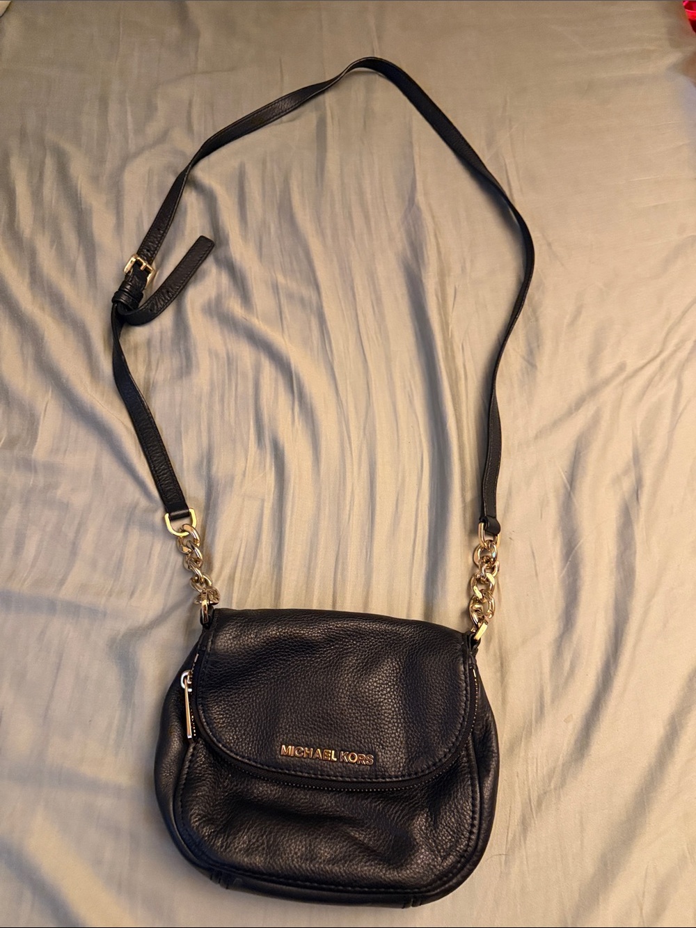 Michael Kors Black Leather Gold-Chain Crossbody Bag